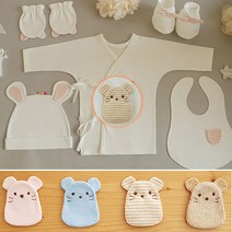바바오가닉 오가닉 신생아 옷 태교바느질 diy 배냇저고리 꼭지모자 턱받이 손발싸개 쥐띠 만들기
