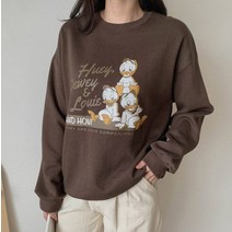 (디즈니정품) 쓰리덕 캐릭터 여성 기모 맨투맨 티셔츠 팝콘샵