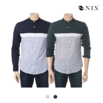 닉스 NIX 남) 스트라이프 기본핏 헨리넥셔츠(FNMECSL113M)