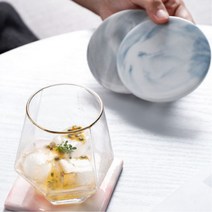 위스키코스터 도자코스터 타일코스터 대리석 컵받침, 핑크 사각