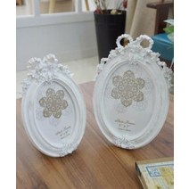 앤틱 빈티지 타원 화이트 리본 액자 옷장정리 화장대수납 자취생 깔끔한책상 쥬얼리 분리보관 사무실서랍, 5X7