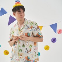 이루시다 순면 빈티지캣츠 반팔 상하세트 남성 패밀리 잠옷