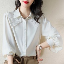 넷투넷코리아 여성 카라넥 심플 블라우스 레이스 무지 하객룩 셔츠