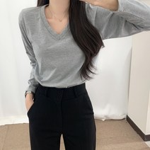 티데일리 여성용 어바웃 20수 브이넥 무지 긴팔 티셔츠