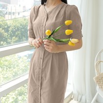 데일리앤 마가렛 린넨 롱 브이넥 셔츠 원피스 하객룩