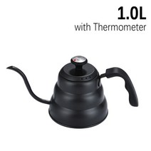 커피포트 드롱기 커피드립퍼 핸드드립주전자 커피머신 1l1.2l 블랙 드립 주전자 온도계 커피 포트 스완 롱 넥 스테인레스 스틸 얇은 입 구즈넥 클라우드 드립 주전자 위에 부어, 1.0 온도계