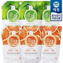 애경 순샘 주방세제 자몽/피톤치드 1.2L 리필 x6개, 구연산x자몽