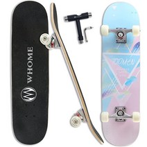 WHOME 프로 스케이트보드 성인 청소년 초보자를 위한 완성 78.7cm(31인치) 더블 킥 오목한 스트리트 8겹 알파인 하드 록 데크 ABEC9 베어링 T 툴 포함, Pink Top