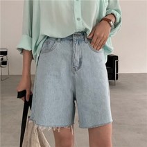 여성 데일리 여름 팬츠 반바지 라이트 블루 하프데님