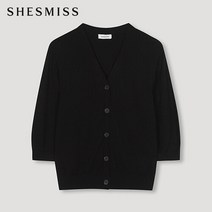 SHESMISS_02 [쉬즈미스] 브이넥 7부 니트 가디건_SSKCDM31030_BK