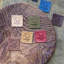 핸드메이드 가죽라벨 M2525-NO4 HANDMADE 천연소가죽 뜨개질 라벨, 카멜