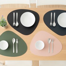 할메이드 사각형 조약돌 가죽 방수 식탁 테이블 매트 2P, 조약돌(그린+그레이)