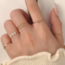 [초콜리트쥬얼리] 뮤 여리핏 진주 골드 큐빅 하트 레이어링 실반지 세트