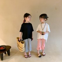 바로배송 여아 딸룩코디 상하세트 키즈 부츠컷바지 면바지 기본루즈티 부츠컷세트 여름 반팔티 바지 상하복 여아 데일리 맘커플룩