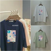 루즈핏 7부 티셔츠 물방울 전사 나염 티셔츠 올리졸리SMR16