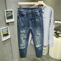 남성 가을 겨울 청바지 디스코 찢청 배기