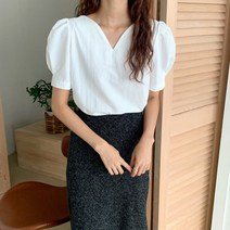 하트블라우스 퍼프블라우스 반팔블라우스 3col blon2645