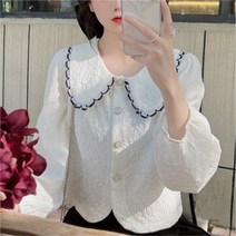 트웬티세터 유이 플라워 라운드 프릴 카라 퍼프 소매 블라우스
