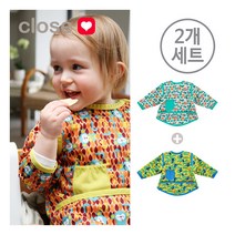 [클로즈] 긴팔 방수 턱받이/유아앞치마 2개세트(디자인선택)/어린이집앞치마/아기앞치마/유아, 상세 설명 참조, 선택1:트왈라잇가든(앞치마) / 선택2:베어(긴팔)