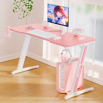 아우스 위너렉스 올인원 LED 카본 게이밍데스크 게이밍책상 컴퓨터테이블 학생책상 사무용책상 1인용 2인용 컴퓨터책상 RGB데스크 컵홀더+헤드셋거치대 포함, 기본형-핑크