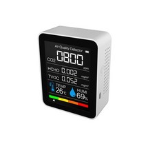 실내 공기질 측정기 오염도 유해물질 전문 측정 감지기 5 in 1 co2 meter 디지털 온도 습도 센서 테스터 공기 품질 모니터 co2 이산화탄소 tvoc hcho, 하얀