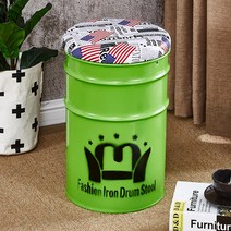 JINGHENG 깡통 의자 동그란 드럼통 포차 풋스툴 철제 스툴 아메리칸 스타일, 라이트그린