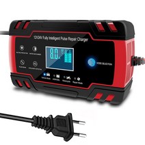 주행충전기 인산철 시거잭 차량용 파워뱅크 12V-24V 8A 완전 자동 배터리 충전기 디지털 LCD 디스플레이, 02 EU Plug Red