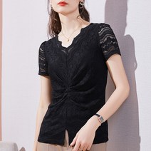 롱디프 레이스 반팔 블라우스 하늘비즈 C31 Z895I457
