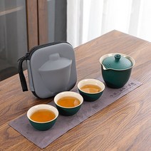 월월중국식품 휴대용 여행용 찻잔세트(검푸른), 초록