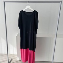 다잇템_패션 여자 반팔 컬러블럭 이지 박스핏 원피스