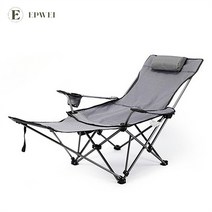 EPWEI 롱릴렉스 캠핑 체어 1인용 리클라이너 접이식 침대의자 초경량 휴대용 의자, 그레이 솔리드 천 롱 탈착식 발, 1개