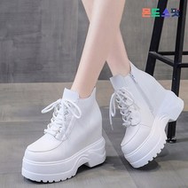 몬드스팟 10cm 여성 키높이 웨지 인조가죽 통굽부츠 옥스포드 워커 화이트 (DM742)