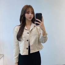 VANANA2 여성용 베이직 디자인 크롭 포켓 카라넥 자켓