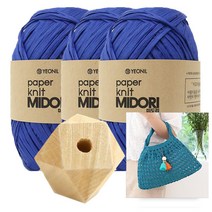 [니뜨] 미도리 종이실 40g 뜨개실 x 3볼 + 아모르네트백도안+다각형우드장식볼1세트, 3(코발트블루)