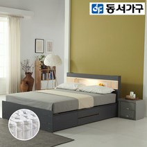 동서가구 루반 LED 수납헤드 Q 2단 서랍침대 (독립매트) DF918009, 오크