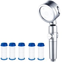 360도 회전 원터치 3단 조절 절수샤워기, 1세트, 실버+필터5