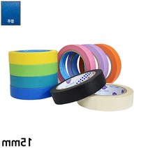 컬러풀 종이 마스킹 테이프 화지 내열도 잔사 안남는 건축 도장 페인팅 수채화 실리콘 락카 시공 아이보리 블랙 핑크 보라 종류선택 1개, 종이 마스킹테이프 블루 15mm x 40M