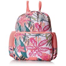 Vera Bradley 여성용 재활용 라이트업 리액티브 디럭스 드로스트링 백팩 책가방 우림 캐노피 코랄 One Size