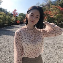 배꼽 B90-3 봄날엔 빅사이즈여성의류 플라워 쉬폰블라우스 44-120