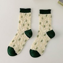 실내화 크록스 호환 레트로 스타일 미드 튜브 양말 여성용 가을 겨울 플라워 패턴 그린 스위트 패션 코튼 삭스 귀여운 여성, [01] one size, [01] beige