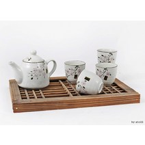 매화방 4인 다기세트 녹찻잔 거름망 포함 답례품 사은품 다도세트 머그컵 찻잔 다기잔 다관세트, 상세페이지 참조