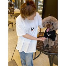 강아지커플옷 반려견 커플티 티셔츠 인형옷 박스티 새끼 아기 캐플룩 견주 반려견커플룩 예쁜옷 트윈룩 댕플룩, 2XL, 화이트