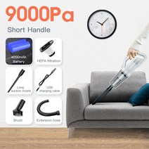 진공청소기부속품 대형 흡입 USB 충전식 미니 무선 수직 세척 진공 청소기 가정용 9000 Pa 12000Pa, [01] Short Handle 9000pa