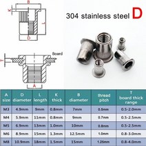 10/20pcs M3 M4 M5 M6 M8 304 스테인레스 스틸 탄소강 알루미늄 플랫 헤드 블라인드 리벳 너트 인서트 스크류 볼트, 10pcs M10, 304stainless steel D