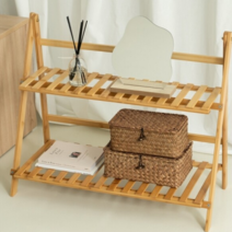 예쁜 원목 2단 선반 접이식 폴딩 보관 정리 대나무 거실 꾸미기 인테리어 수납, 50cm(중)
