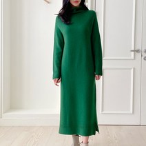 홀가먼트원피스 터틀넥 롱 옆트임 울 원피스 그린 민트 크림 멜브라운