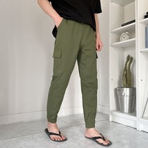남성용 여름 린넨 카고 조거 밴딩 팬츠