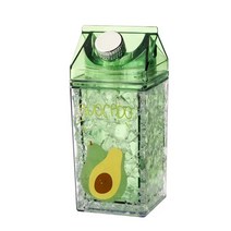 유리 우유팩 1000ml 대용량 투명 플라스틱 물병 우유 휴대용, 아보카도-사각