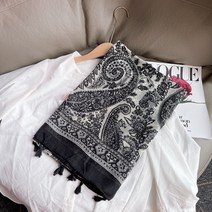 부드러운 발리사 면 린넨 터치 블랙 청화자 태슬 여행 자외선 차단 숄 스카프 여성
