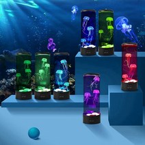 라바 램프 해파리 용암 무드등 조명 해파리 용암 램프 LED 7 색 변경 무드 조명 라운드 수족관 야간 사무실, 01 Black